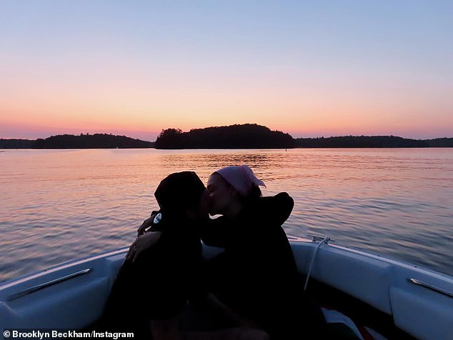 David and Victoria Beckham's son also uploaded photos of himself and Nicola kissing on a boat at sunset