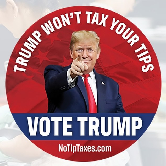 MAGA Inc., a pro-Trump Super PAC, is offering stickers to promote Donald Trump's new promise to increase the tip tax after diners shared receipts on which they had written in support of the policy to help workers who rely on tips