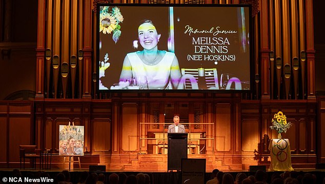 Friends and family attend a memorial service for Ms Hoskins at Adelaide Town Hall in February