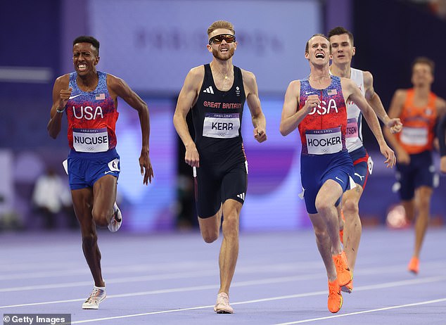 Josh Kerr (center) finished second in the men's 1500 meters final on Tuesday evening, beating rival Jakob Ingebrigtsen