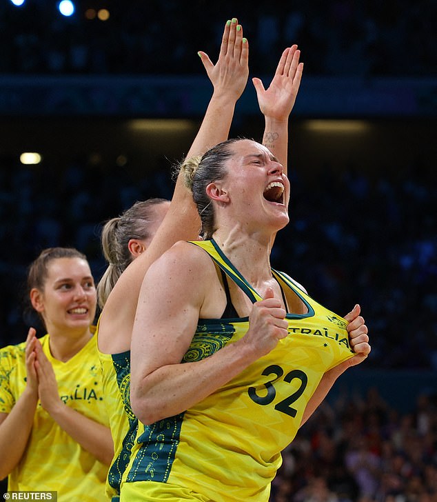 Opals star Sami Whitcomb went wild on the court after Australia saved their Olympic campaign by beating France on Sunday