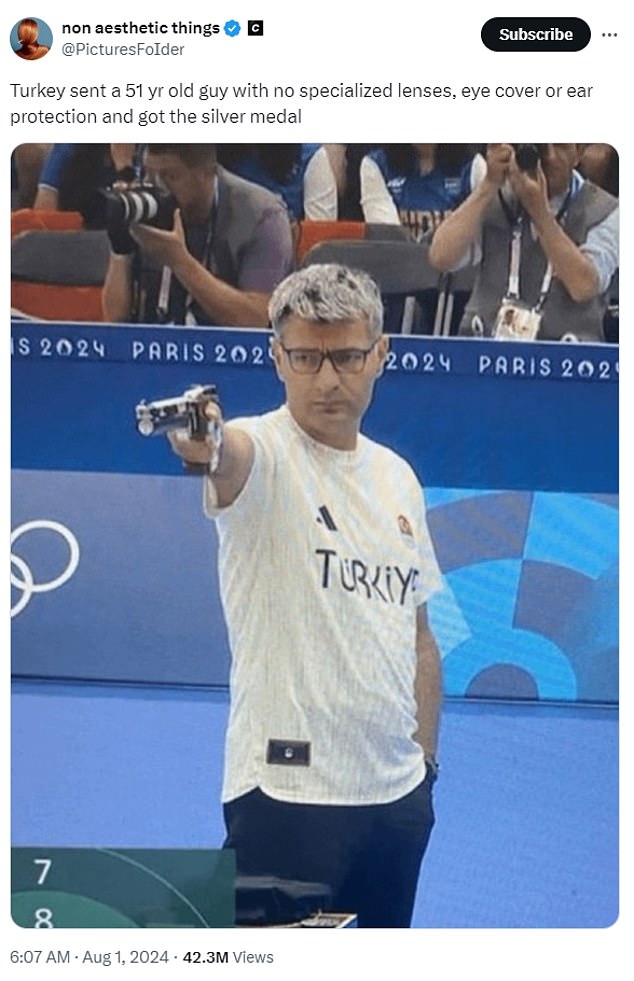 Turkish silver medallist Yusuf Dikec (pictured), 51, has gone viral for his incredibly relaxed preparation and attitude at the Paris Games