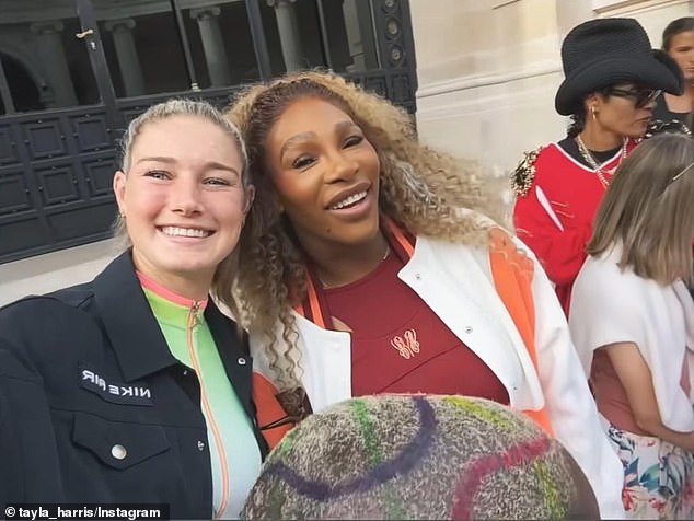 Demons striker Tayla Harris has shocked football fans with a selfie (pictured) of her with tennis legend Serena Williams at the Paris Olympics