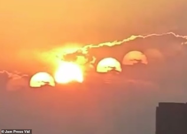 A woman in China took a picture of what looked like seven suns in the sky. The picture was taken by refracted light through the diamond-shaped window