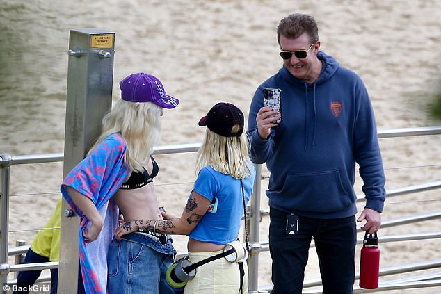 The Nine News Sydney presenter was seen proudly taking photos of his daughter as she posed for the fashion brand in Bondi