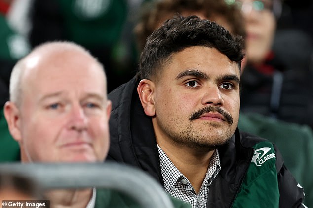 Latrell Mitchell (pictured at Souths' defeat to the Storm on August 8) could face tough changes to his contract from frustrated Bunnies bosses