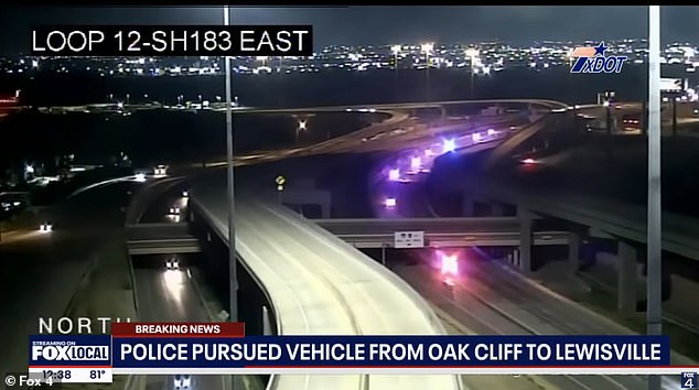 A Dallas police officer has died and two other officers were injured after a suspect was shot and killed by police north of the city following a chase (pictured), police said.