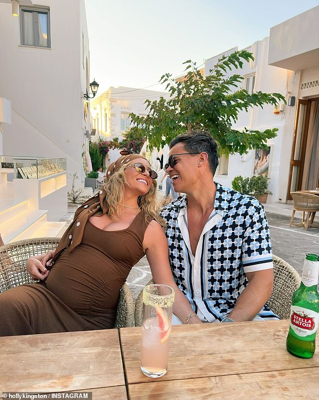 The Bachelor star Holly Kingston soaks up the sun with husband Jimmy Nicholson during a 'babymoon' in Greece