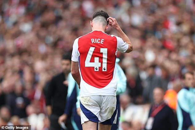 Arsenal midfielder Declan Rice was sent off during Saturday's 1-1 draw with Brighton