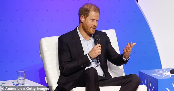 BOGOTA, COLOMBIA - AUGUST 15: Britain's Prince Harry, Duke of Sussex, attends the 'Responsible Digital Future' forum at EAN University in Bogota, Colombia on August 15, 2024. Prince Harry and Meghan Markle land in Colombia to join Marquez in a conversation with women and young people about combating discrimination and cyberbullying. (Photo by Juancho Torres/Anadolu via Getty Images)