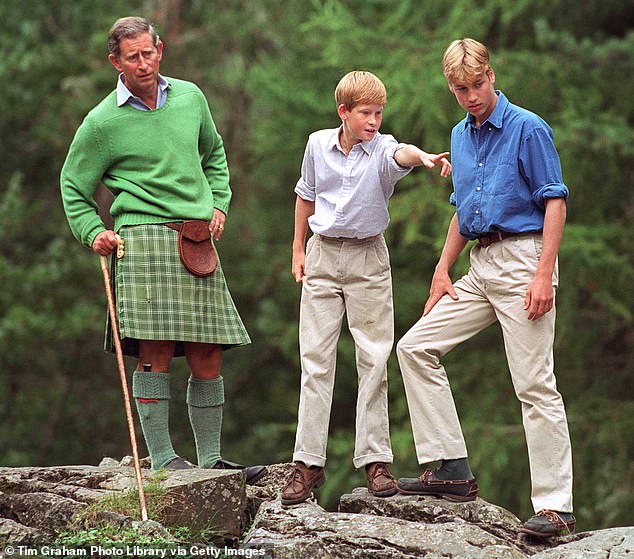 Prince Harry at the Balmoral estate with his father Charles and brother William in 1997