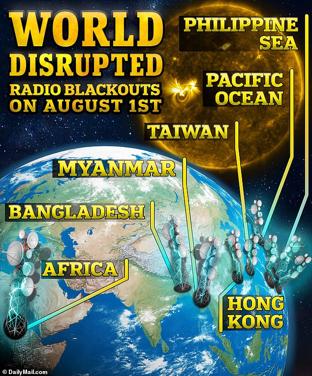 Parts of Africa and Asia are experiencing disruptions and the National Oceanic Atmospheric Administration (NOAA) tracker shows the storm's 'noise' moving west towards the US