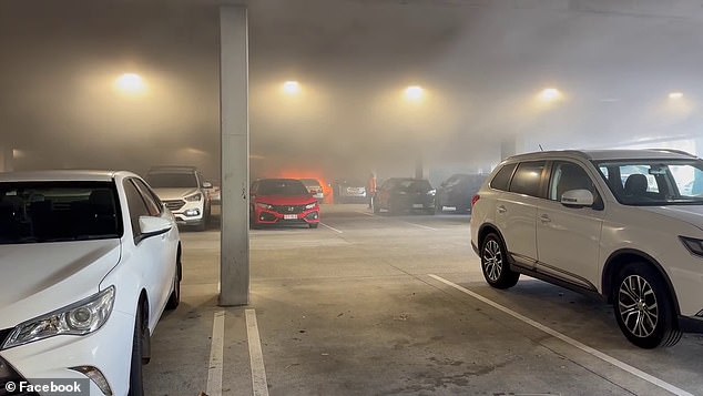 Terrified shoppers were forced to leave a popular shopping centre after thick smoke filled the underground car park (pictured is the car park at Redland Bay Village on Saturday)