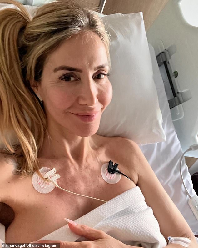 Amanda Goff (pictured), formerly known as Samantha X, has been rushed to hospital with a heart condition. The 49-year-old shared an update on Instagram from her hospital bed on Monday after she died from the condition