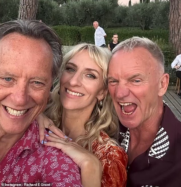 Richard E Grant has caught a glimpse of his pal Sting's 32nd wedding anniversary celebrations after travelling to his beautiful vineyard in Tuscany