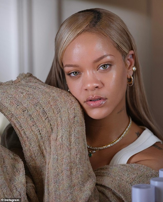 Rihanna shared stunning makeup-free portraits while promoting a product from her skincare line, Fenty Skin