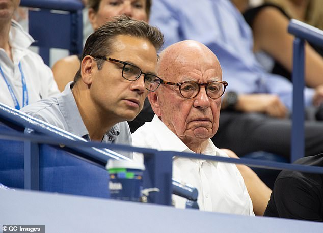 Media mogul Rupert Murdoch, 93, is trying to disenfranchise his children Prudence, James and Elisabeth in favour of his right-wing son and chosen heir, Lachlan (pictured together in 2018)