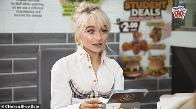 Sabrina Carpenter has opened up about her crush on Amelia Dimoldenberg's Chicken Shop Date after claims pop star dumped Barry Keoghan