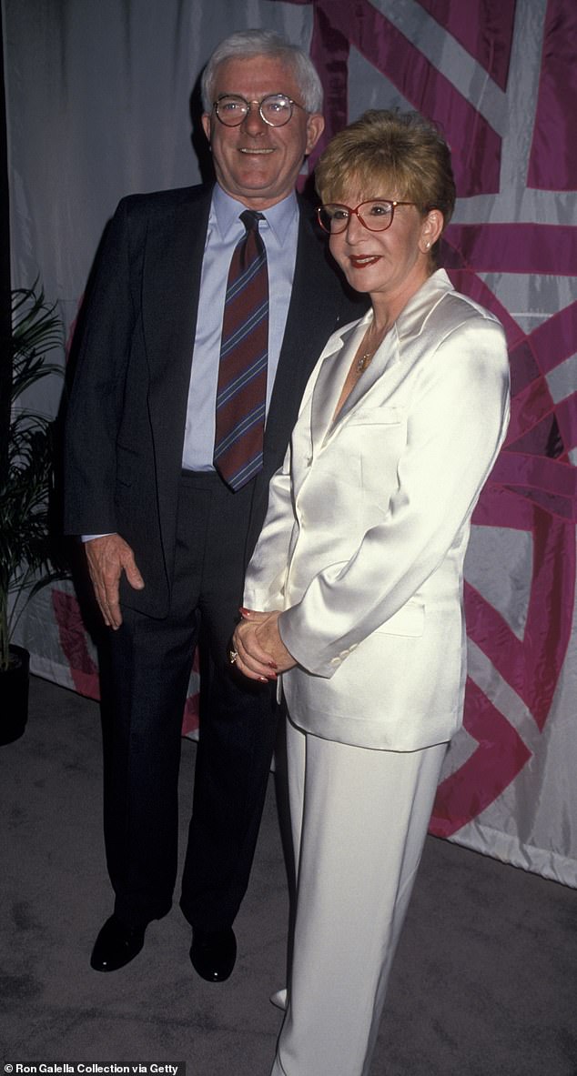 Legend of the day Sally Jessy Raphael has praised her talk show host Phil Donahue following his death at the age of 88; the couple pictured in 1995