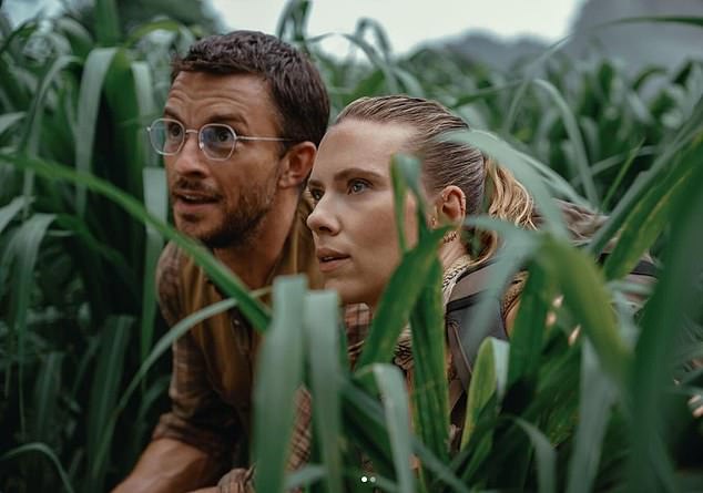 Scarlett Johansson makes her first appearance in her new Jurassic World film starring Jonathan Bailey