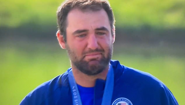 An emotional Scottie Scheffler burst into tears after winning an Olympic gold medal in Paris