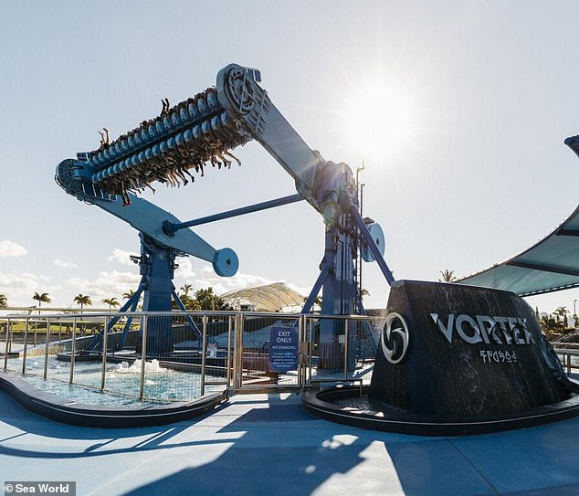 A spokesperson for the Gold Coast theme park told Daily Mail Australia that '13 people' were trapped on the Vortex ride (pictured), with the incident 'still ongoing'