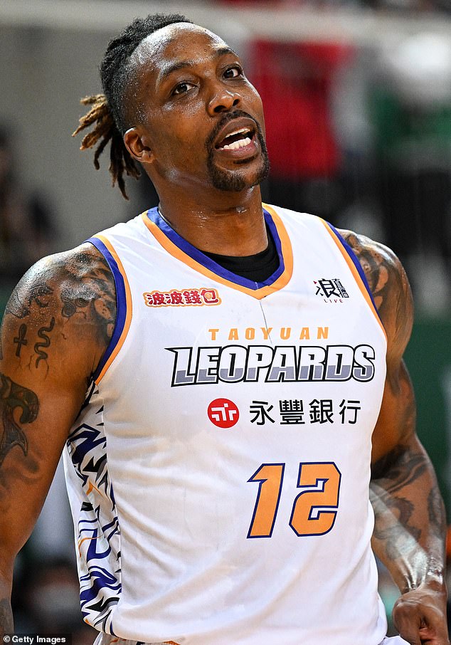 Taoyuan Leopards' Dwight Howard reacts on the field during the T1 League match