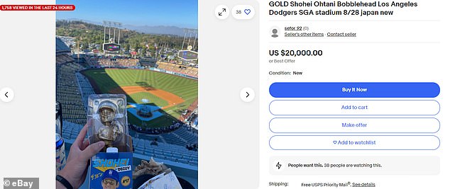 A Dodgers fan listed his gold bobblehead of Shohei Ohtani and his dog Decoy on eBay for $20,000