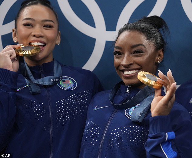 Suni Lee (left) is the latest American gymnast to criticize MyKayla Skinner amid the bitter feud between Simone Biles and their former Olympic teammate