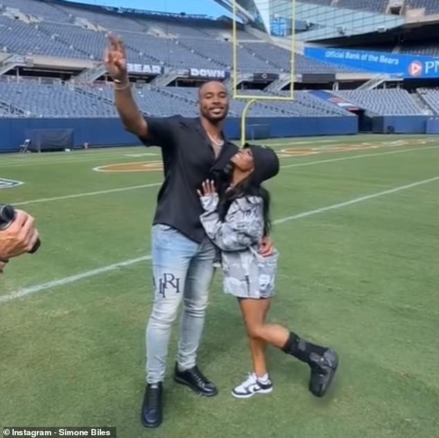 Simone Biles sat in the stands watching her husband Jonathan Owens play for the Bears