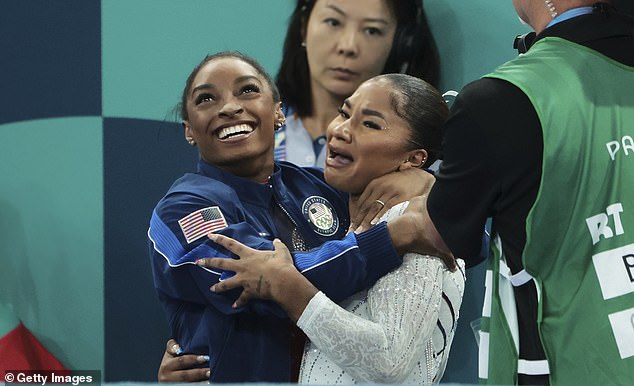 Simone Biles continues to support teammate Jordan Chiles (right) despite controversy