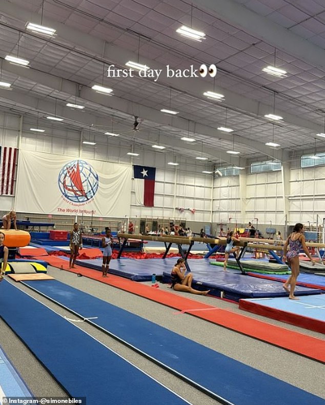 Simone Biles shared a photo of a gymnastics facility as she resumes her training