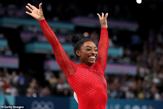 Gymnastics legend Simone Biles took victory in the vault final in Paris on Saturday