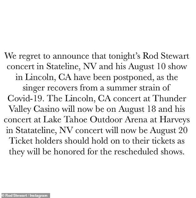 In a statement shared on his Instagram Friday night, the 79-year-old rocker informed fans that he would miss a scheduled performance that evening and another on Saturday after testing positive for Covid-19.