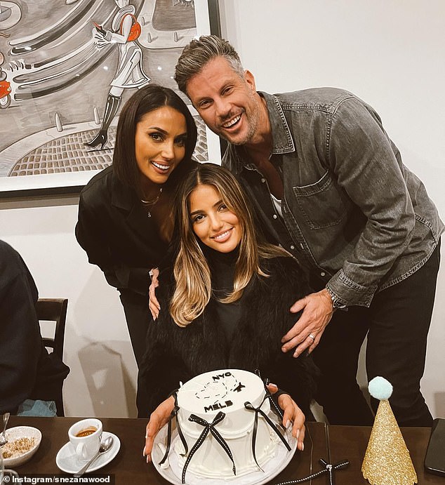 Snezana, 43, has travelled to the Big Apple to help her daughter Eve, 19, move to the US city (both pictured with Snezana's husband Sam at Eve's going-away party)