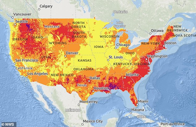 Large parts of the US will face 