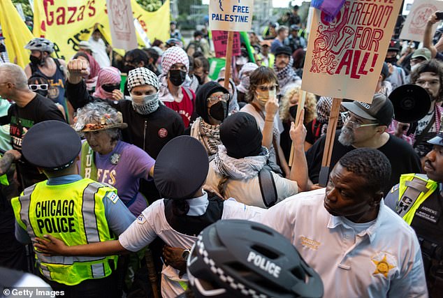 Hundreds of police officers and pro-Palestinian protesters descended on Chicago as the Democratic National Convention kicked off Monday