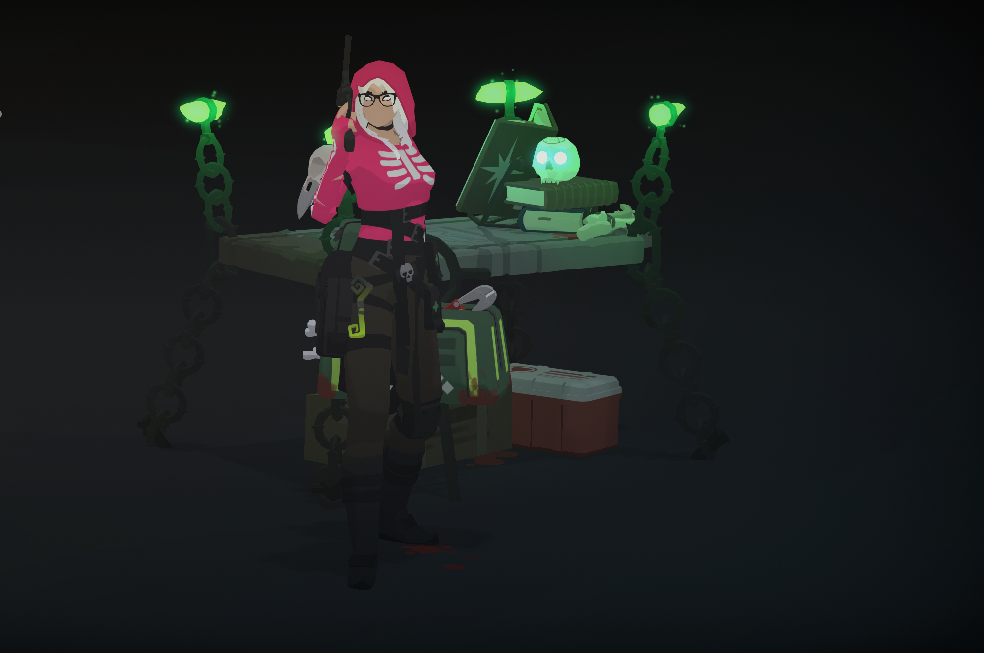 A screenshot from Tactical Breach Wizards showing the cosmetic options for each character