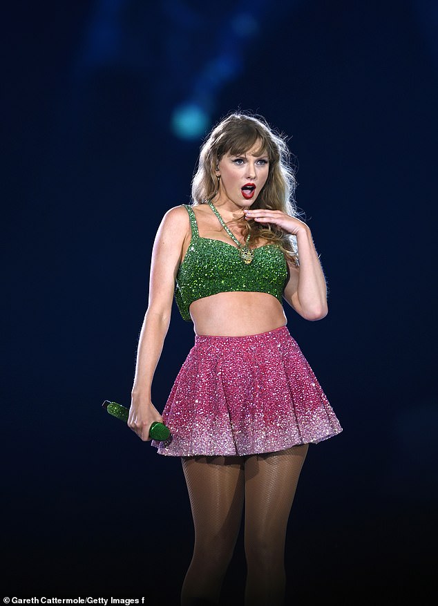 Taylor Swift called Maisie Peters 'the most amazing opening act possible' during the fourth night of her Wembley performance (Taylor pictured last week)