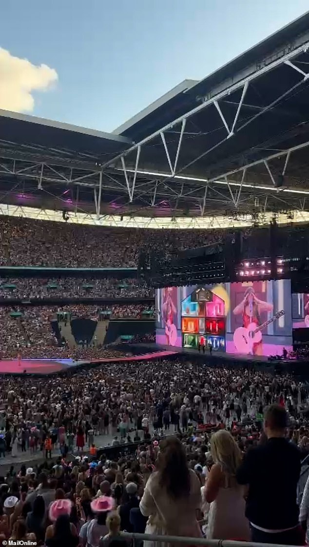 She then said she had been able to achieve this milestone thanks to the support of her fans, telling the screaming crowd: 'You have made me the first solo artist to play Wembley eight times in one tour!'