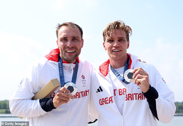 Britain's Ollie Wynne-Griffith and Tom George won silver in the coxless pairs.