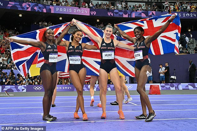 The British women won silver in the 4x100m relay, just minutes ahead of the men's race