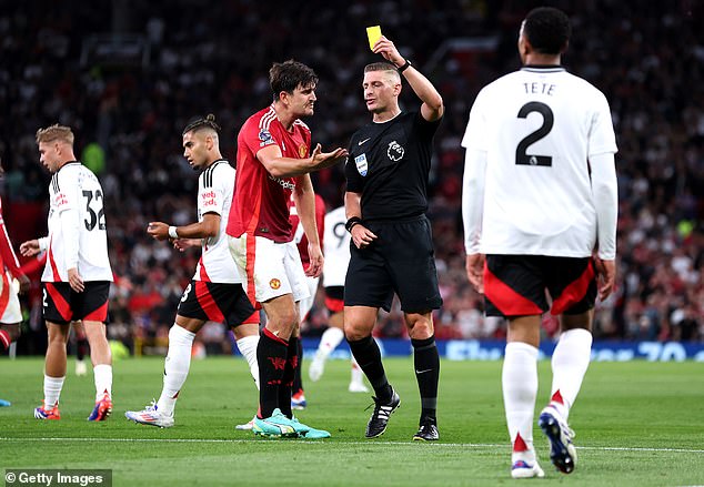 Manchester United defender Harry Maguire was shown a yellow card for diving against Fulham