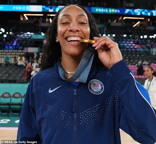 The women's team of Team USA made history at the Paris Olympics by winning a record 26 gold medals, the last of which was won by A'ja Wilson (pictured) and the women's basketball team