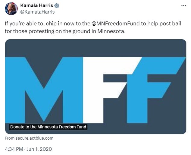 Harris voiced support for the bail fund in 2020 as a way to support the protesters