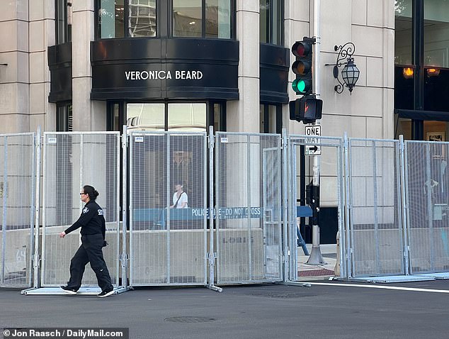 Massive anti-limescale barriers surround luxury stores in Chicago's upscale shopping district during the Democratic National Convention. Business leaders in the area told DailyMail.com that business slowed during the event, hurting local stores