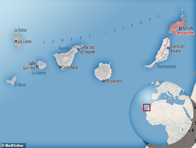 According to a statement, the islands were located east of Lanzarote (shaded in red), one of the seven main Canary Islands that lie just off the coast of Africa.