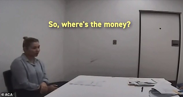 Footage from the realtor's police interrogation shows her denying any knowledge of the stolen money until the detective shows her the bank details they obtained under a search warrant.