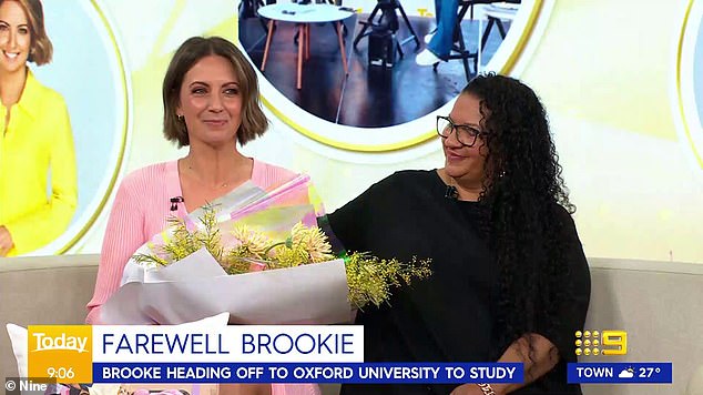 Brooke Boney (pictured) was reduced to tears on Friday as she made an emotional farewell appearance on the Today show ahead of her move to England to study.