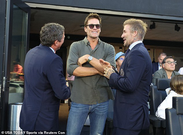 Brady had a big smile on his face as he spoke to Miami founder David Beckham before kickoff